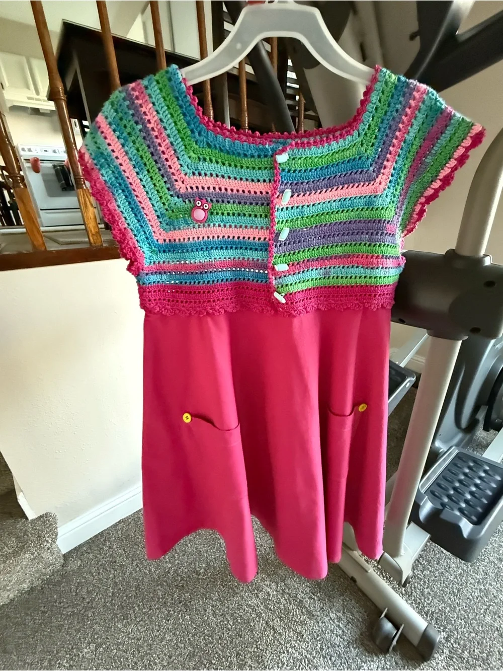 Handmade Girls Crochet & Fabric Dress – Size 4–6 Years – One of a Kind